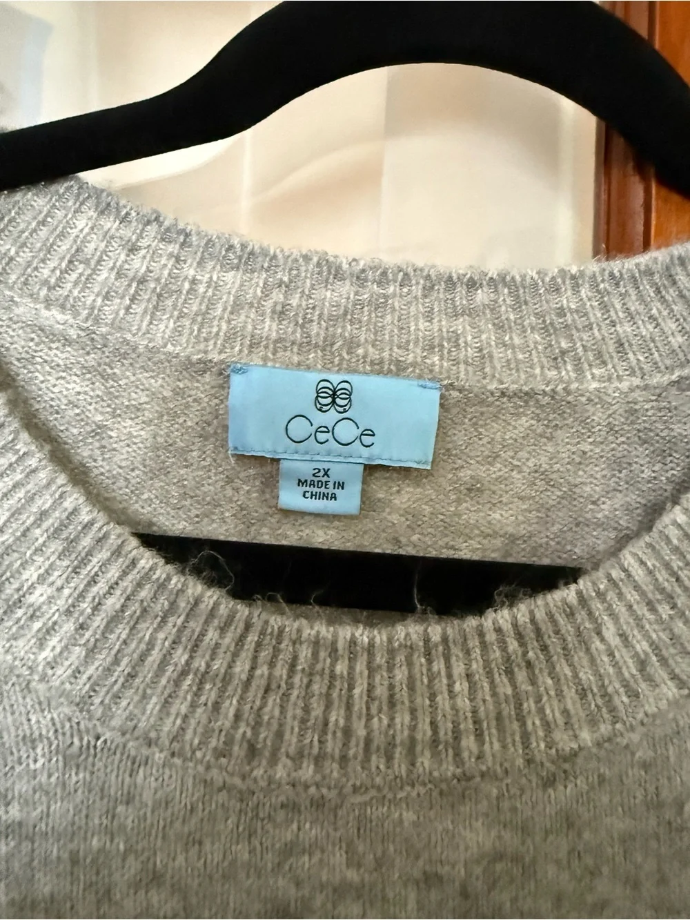 CeCe Gray Crewneck Sweater with Red Heart Elbow Patches